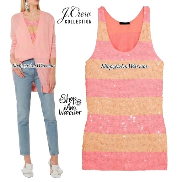 J.Crew Collection NWT pink lemonade striped sequin tank top *shop@iamwarrior - Picture 1 of 13